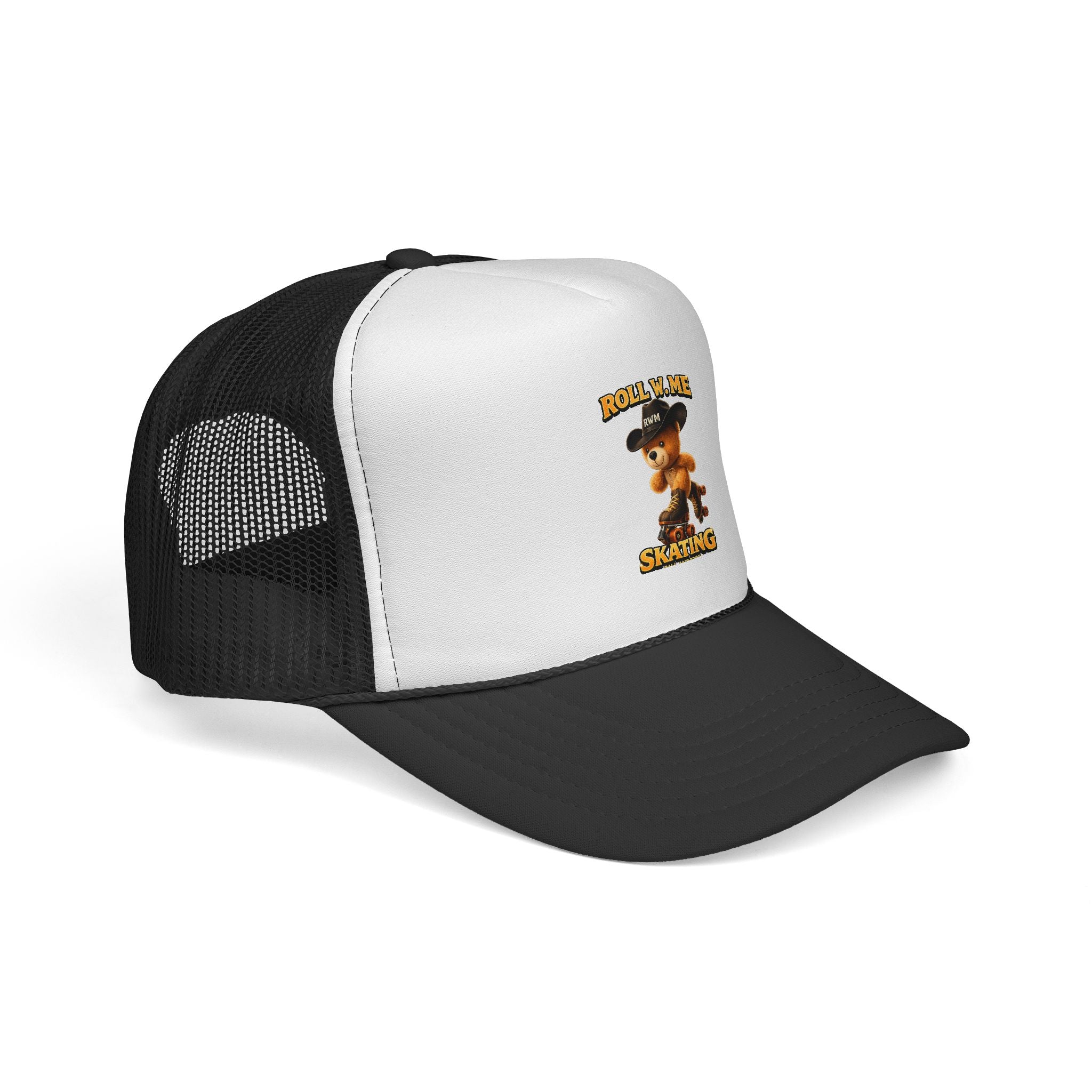 Trucker Cap – "Roll W. Me I'm Skating" Vintage Teddy Skate Graphic
