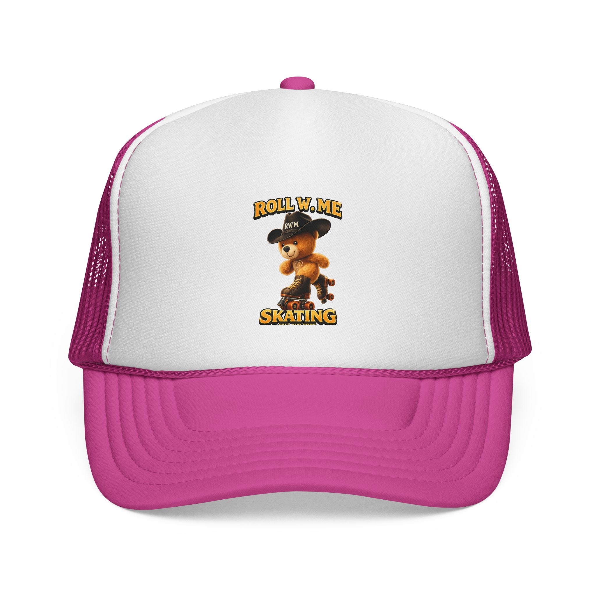 Trucker Cap – "Roll W. Me I'm Skating" Vintage Teddy Skate Graphic