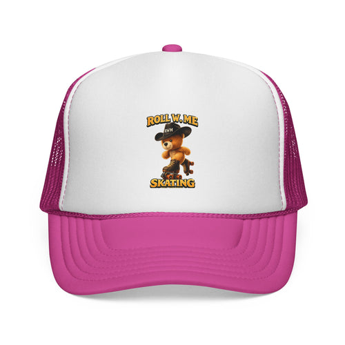 Trucker Cap – "Roll W. Me I'm Skating" Vintage Teddy Skate Graphic
