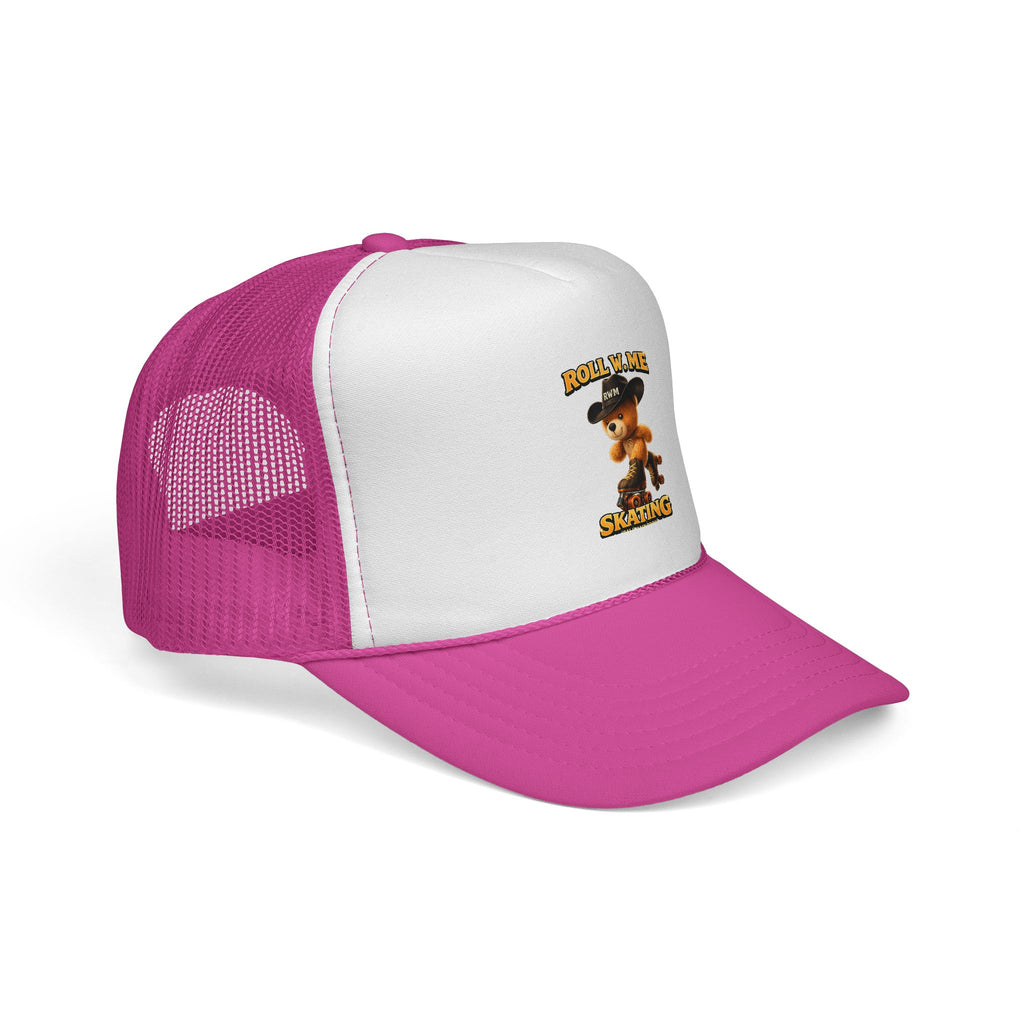 Trucker Cap – "Roll W. Me I'm Skating" Vintage Teddy Skate Graphic